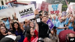 A celebration outside the Supreme Court, Friday, June 24, 2022, in Washington. The Supreme Court has ended constitutional protections for abortion that had been in place nearly 50 years — a decision by its conservative majority to overturn the court's lan