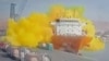 This image grab taken from a CCTV footage broadcasted by Jordan's Al-Mamlaka TV on June 27, 2022 shows the moment of a toxic gas explosion on the Hong Kong-flagged vessel 'Forest 6' in Jordan's Aqaba port. (AFP photo /Al Mamlaka TV) 