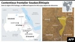Carte localisant la région d'Al-Fashaga que se disputent le Soudan et l'Ethiopie.