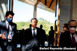 Menlu AS Antony Blinken tiba di Pertemuan Menteri Luar Negeri G20 di Nusa Dua, Bali, 8 Juli 2022. (Foto: Stefani Reynolds via Reuters)