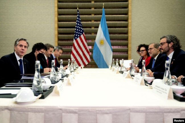 G20 - U.S. Secretary of State Antony Blinken meets with Argentina's Foreign Minister Santiago Cafiero during the G20 Foreign Ministers' Meeting in Nusa Dua, Bali, Indonesia July 8, 2022.