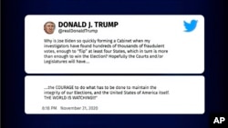 In this image from video released by the House Select Committee, a tweet by President Donald Trump is displayed at a hearing by the House select committee investigating the Jan. 6 attack on the US Capitol, June 21, 2022, on Capitol Hill in Washington.