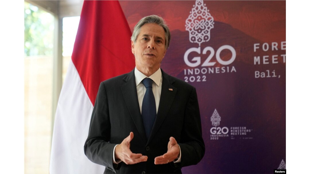 Энтони Блинкен выступает на форуме G20, Нуса-Дуа, Бали, Индонезия, 8 июля 2022 года
