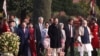 FILE - India's Prime Minister Narendra Modi (R) and Indian Vice President Venkaiah Naidu (C, in black) with other ASEAN head of states arrive to attend the "At Home" reception at the Indian presidential palace after the Republic Day parade in New Delhi, Jan. 26, 2018.