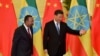 资料照片：埃塞俄比亚总理阿比·艾哈迈德与中国国家领导人习近平在北京人民大会堂会晤。(2019年4月24日)