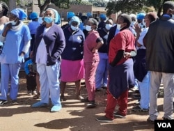 Striking health professionals in Harare.