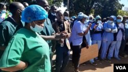 Striking nurses and other health professionals in Harare