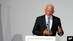 U.N. Special Envoy for the Ocean Peter Thomson addresses the U.N. Ocean Conference in Lisbon, Portugal, July 1, 2022.