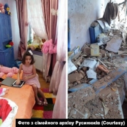 Кімната Ангеліни до війни (зліва) та після російського обстрілу Ірпеня (справа).На підлозі розкидані вибухом її спортивні дипломи