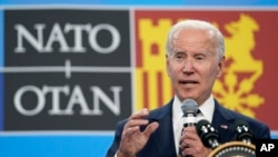 President Joe Biden speaks during a news conference on the final day of the NATO summit in Madrid, June 30, 2022. 