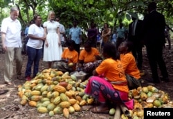 White House Counselor Ivanka Trump and the US Agency for International Development (USAID), administrator Mark Green, visit the women entrepreneurs at the Cacao Demonstration Farm in Adzope, Ivory Coast, April 17, 2019.