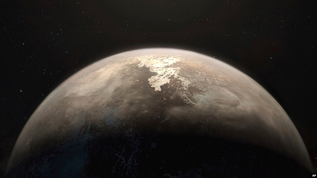 Ilustrasi yang dirilis oleh European Southern Observatory pada Rabu, 15 November 2017, memperlihatkan Planet Ross 128 b, yang mengorbit bintang kerdil merah, berjarak 11 tahun-cahaya dari Planet Bumi. 
