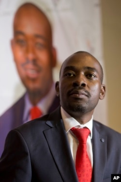 Zimbabwean's main opposition candidate, Nelson Chamisa, speaks at a news conference in Harare, Zimbabwe, Aug. 2, 2018.