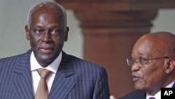 Parties still in power that received backing from the Soviet Union include the party of Angola's President Jose Eduardo dos Santos (L), the People's Movement for the Liberation of Angola, and of South Africa's President Jacob Zuma (R), the African Nationa