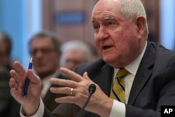 Agriculture Secretary Sonny Perdue testifies on Capitol Hill in Washington, Feb. 6, 2018, during a hearing on the rural economy.
