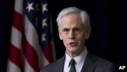 Secretary of Commerce John Bryson gives an address in Washington, February 23, 2012.