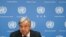 Secretary-General of the United Nations Antonio Guterres speaks to the press at United Nations headquarters in New York, Sept. 18, 2019. 