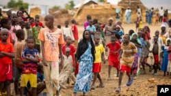 FILE - Refugees are seen gathered at Minawao Refugee Camp in northern Cameroon, April 18, 2016. The U.N. refugee agency has called on Cameroon to stop forcibly repatriating Nigerians refugees on its territory. 