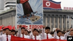 Manifestación antiestadounidense en Pyongyang, Corea del Norte.