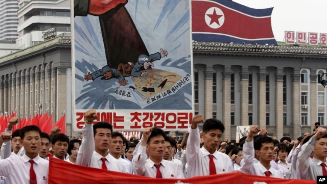 Manifestación antiestadounidense en Pyongyang, Corea del Norte.
