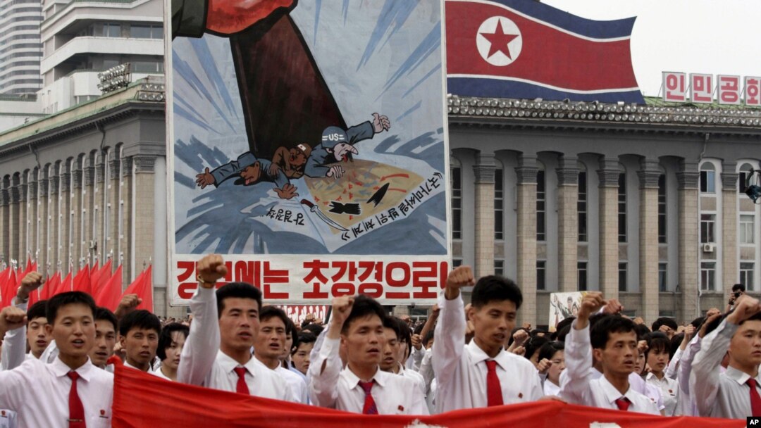 Manifestación antiestadounidense en Pyongyang, Corea del Norte.