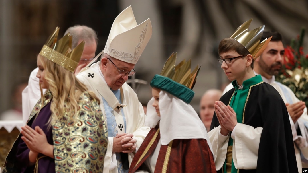 Pope Francis celebrates a new year's Mass in St. Peter's Basilica at the Vatican, Jan. 1, 2017.