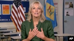 In this image from video, Jill Biden, wife of Democratic presidential candidate former Vice President Joe Biden, speaks during the second night of the Democratic National Convention on Tuesday, Aug. 18, 2020.