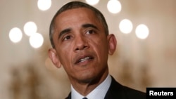 美國總統奧巴馬5月15日在白宮東廂發表關於國稅局的講話