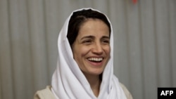 FILE - Iranian lawyer Nasrin Sotoudeh is pictured at her home in Tehran, Sept. 18, 2013.