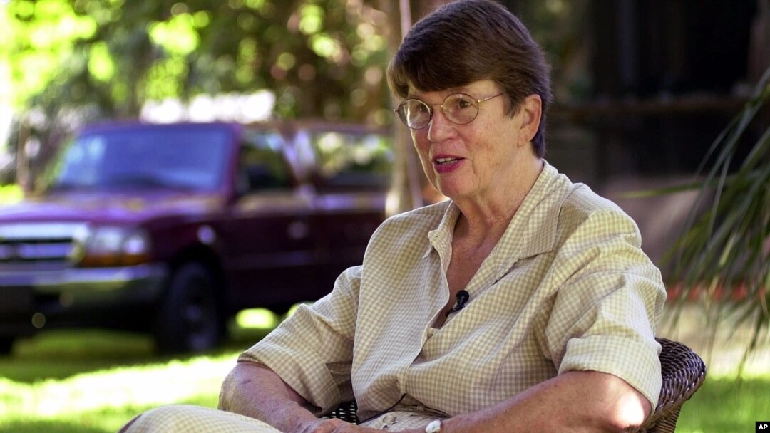FILE - In this 2001 photo, former U.S. Attorney General Janet Reno speaks to the media at her Miami home after announcing that she would be running for Governor of Florida. 