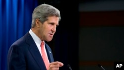 2013年8月26日，约翰•克里国务卿在美国国务院谈叙利亚局势