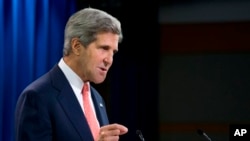 Secretary of State John Kerry speaks about the situation in Syria, at the State Department in Washington, Aug. 26, 2013.