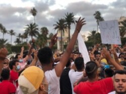 Protesters said they were demanding basic services, like electricity and access to fuel and cash, on Aug. 23, 2020 in Tripoli, Libya. (VOA/Salaheddin Almorjini)