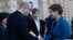 Czech Republic Prime Minister Bohuslav Sobotka, left, welcomes Polish Prime Minister Beata Szydlo at the summit of leaders of the Visegrad 4 group in Prague, Czech Republic, Dec. 3, 2015.