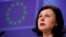 European Commission Vice-President Vera Jourova holds a news conference after a meeting in Brussels, Belgium on April 29, 2020