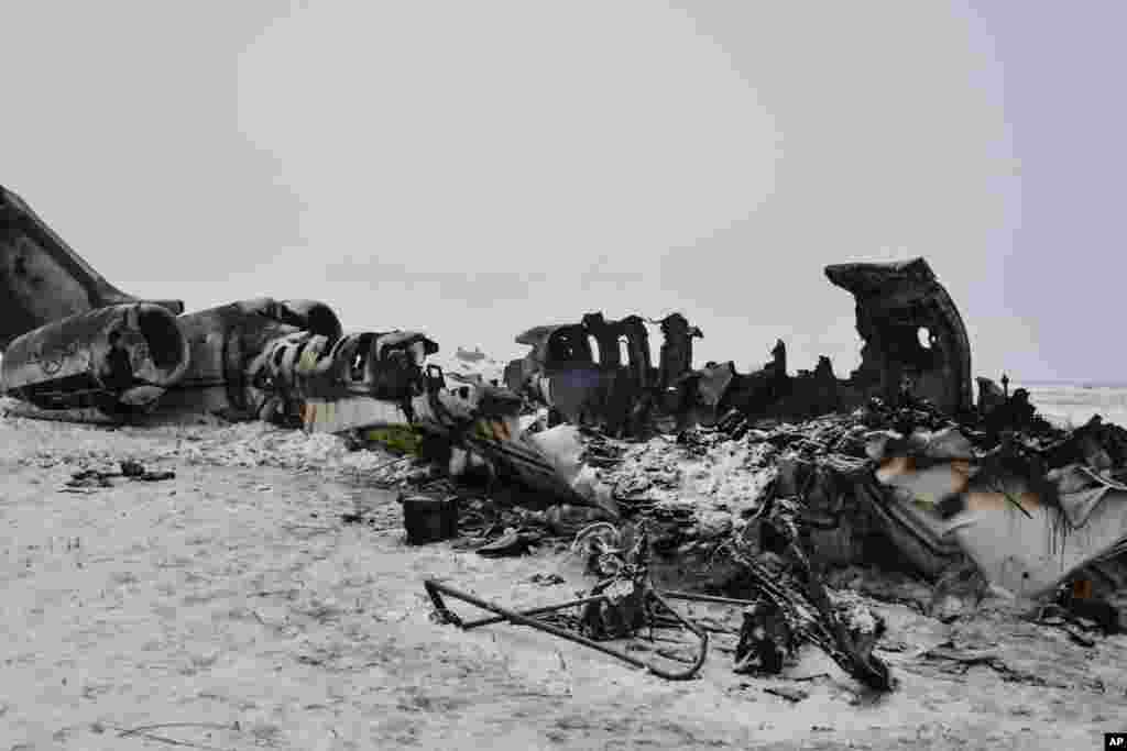 A wreckage of a U.S. military aircraft that crashed in Ghazni province, Afghanistan, is seen, Jan. 27, 2020.