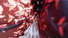 A mangrove batik worker dries a batik cloth in Klaces village, Cilacap, Central Java province, Indonesia, November 4, 2021. Picture taken November 4, 2021. REUTERS/Ajeng Dinar Ulfiana