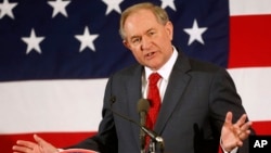 FILE - Former Virginia Gov. Jim Gilmore speaks at a Republican Leadership Summit in Nashua, N.H., April 17, 2015.