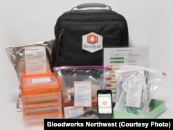 The Bloodpak contains everything a clinic worker needs to safely collect and administer blood.
