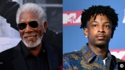 Foto-montagem Morgan Freeman e 21 Savage 