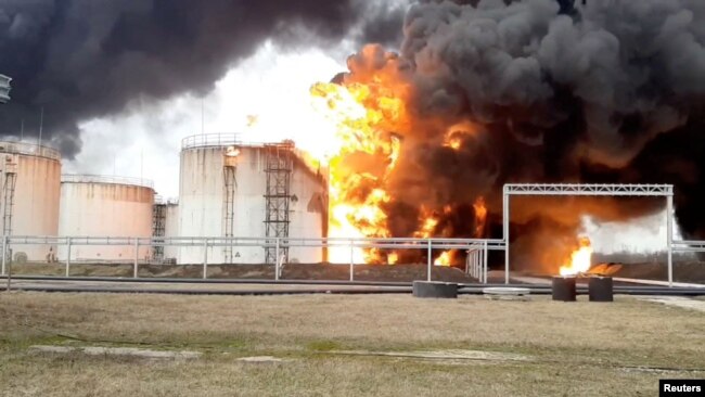 Kho nhiên liệu bị cháy ở Belgorod, Nga, hôm 1/4.