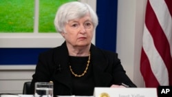 Treasury Secretary Janet Yellen listens during a meeting with business leaders about the debt limit in the South Court Auditorium on the White House campus, Oct. 6, 2021, in Washington.