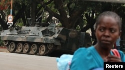 Armored vehicle is seen outside the parliament in Harare, Zimbabwe, Nov. 16, 2017.