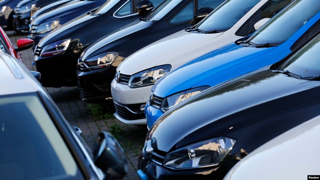 FILE - Volkswagen cars are seen at a dealership in London, Great Britain, Sept. 30, 2015.
