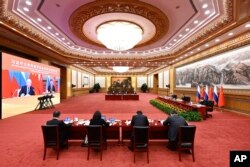 中國領導人習近平在北京與俄羅斯總統普京舉行視頻會談。（2022年12月30日）