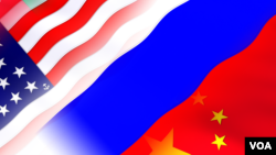 US Russia and China Flags