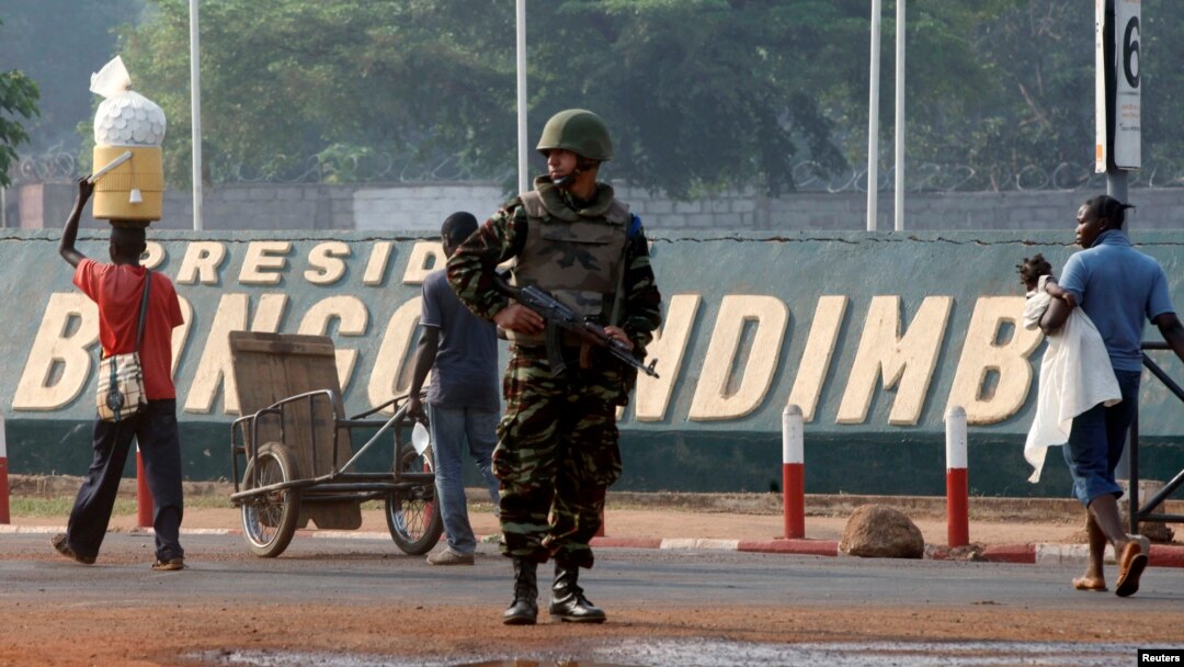 A Moroccan soldier from the peacekeeping forces secures a street in Bangui, Central African Republic, Feb. 20, 2014.