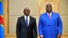 Jean-Michel Sama Lukonde, le nouveau Premier ministre (G) et le président Félix Tshisekedi, au Palaise de la nation, Kinshasa, 18 mars 2021. (Facebook/Présidence RDC)