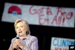 Democratic presidential candidate Hillary Clinton speaks to volunteers at a Democratic party organizing event at the Neighborhood Theater in Charlotte, N.C., July 25, 2016.