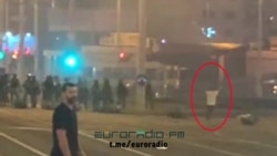Warning: These graphic videos appear to show a member of a special police or military unit firing his weapon in the direction of Alexander Taraikovsky, considered the first victim of the Belarusian protests, in Minsk, Aug. 10. 